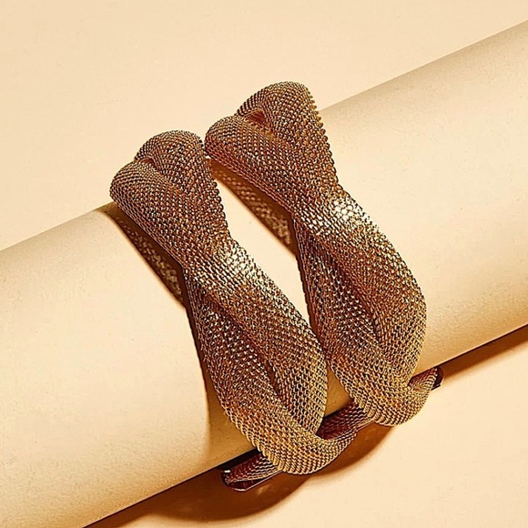 GOLD LAYERED MESH BANGLE BRACELET WIDE CUFF - Picture 7 of 8